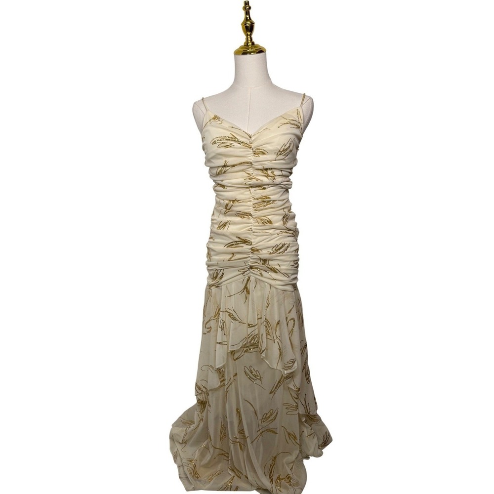 vintage 90s fanny usa cream gold glitter dress mermaid dress gown champagne y2k